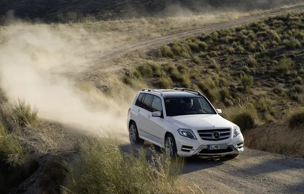 Picture road, white, dust, jeep, mercedes-benz, Mercedes, the bushes, crossover