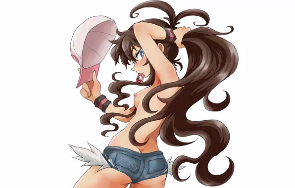 Girl, sexy, ass, shorts, long hair, brown hair, nipples, boobs