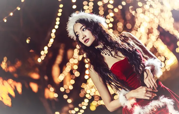 Look, girl, night, the city, lights, pose, street, portrait