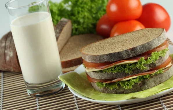 Picture food, milk, bread, sandwich, tomatoes, products