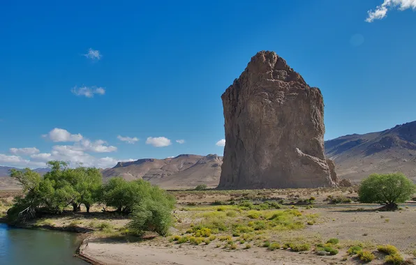 The sky, trees, mountains, lake, rocks