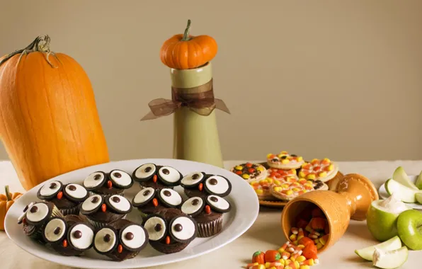 Apples, cookies, plate, Halloween, pumpkin