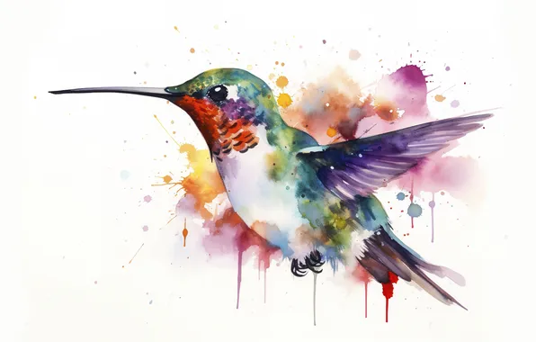 Flight, bird, divorce, Hummingbird, stains, watercolor, white background, bird