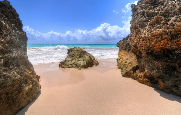 Sand, sea, stones, rocks, Mexico, Cancun