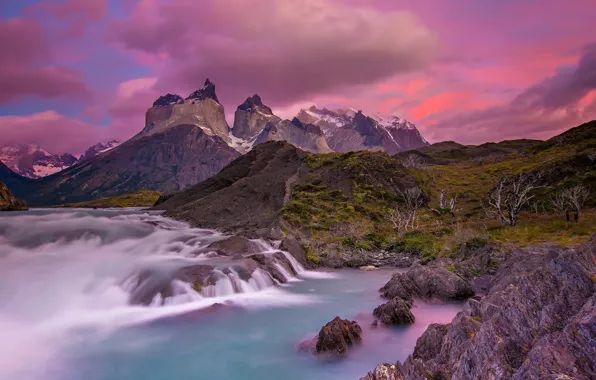 Picture mountains, river, Chile, Patagonia, national Park Torres del Paine
