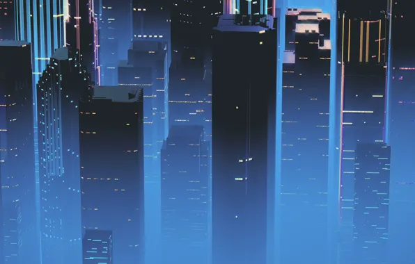 Night, Music, The city, Skyscrapers, Background, Neon, 80's, Synth