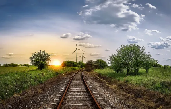 Picture nature, windmill, railroad