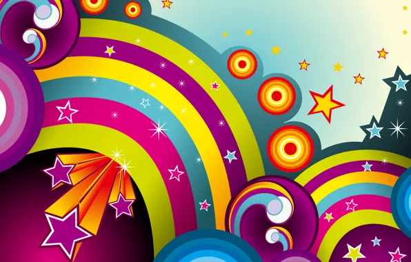 Picture stars, line, circles, abstraction, background, rainbow