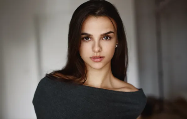 Background, portrait, makeup, dress, brunette, hairstyle, beauty, bokeh