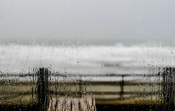Sea, wave, beach, the sky, glass, water, rain, the fence