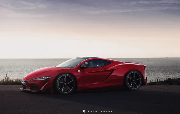 Red, The ocean, Sea, Auto, Machine, Coast, Supra, Toyota Supra