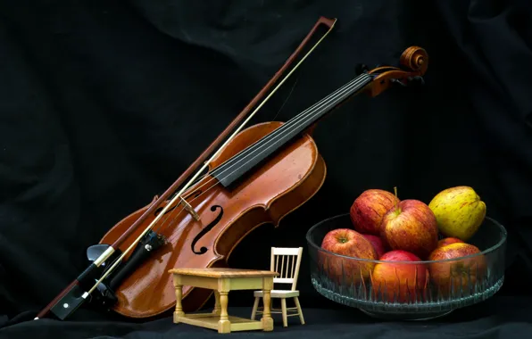Picture music, violin, apples