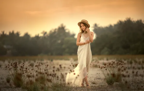 Girl, pose, mood, dress, girl, hat, Annie Of Antikov