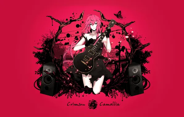 Picture music, guitar, Megurine Luka, loudspeaker, Crimson Camellia