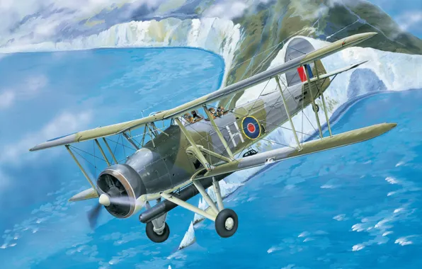 Picture war, art, airplane, painting, aviation, ww2, Fairey Swordfish