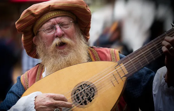 Glasses, the old man, beard, musical instrument, singing, lute