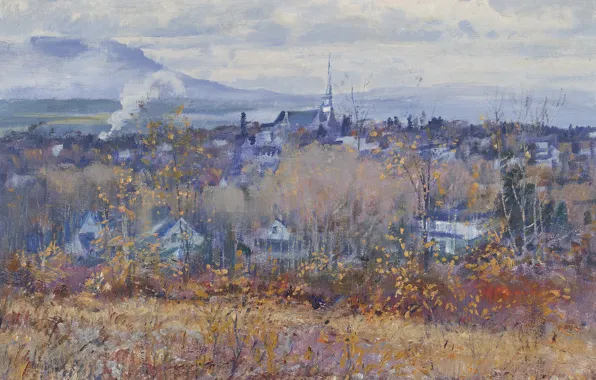 Landscape, picture, 1965, Robert Wakeham Pilot, Late in the fall. View of Magog, Robert The …