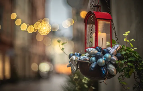 The city, candle, Christmas, lantern, New year, Stockholm, Sweden, bokeh