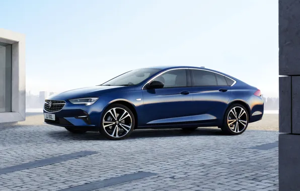 Blue, Insignia, Opel, sedan, side view, Vauxhall, 2020, Insignia Grand Sport