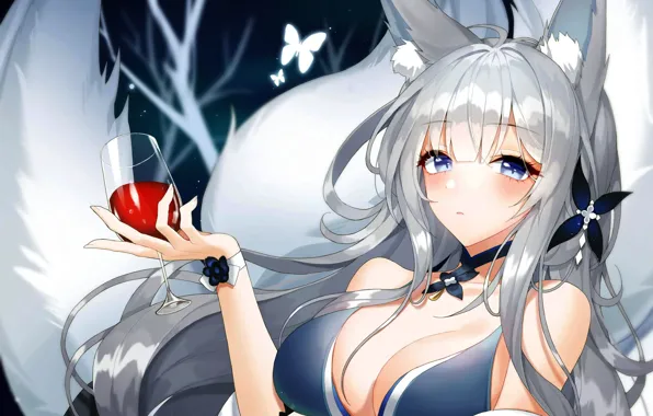 Girl, sexy, cleavage, long hair, dress, boobs, anime, blue eyes