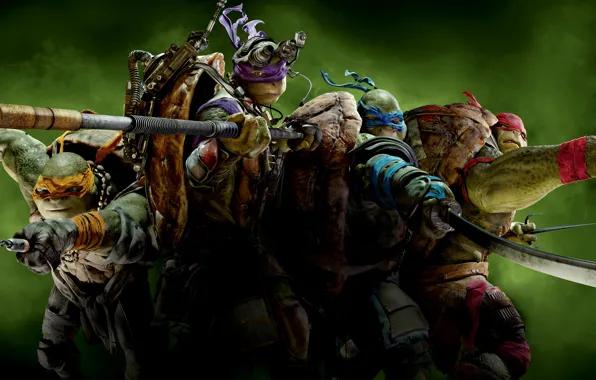 Green, weapons, background, fiction, smoke, mask, Teenage mutant ninja turtles, Raphael