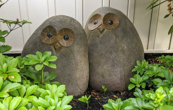 Stones, garden, penguins, flowerbed, figure, Chicks, garden sculptures