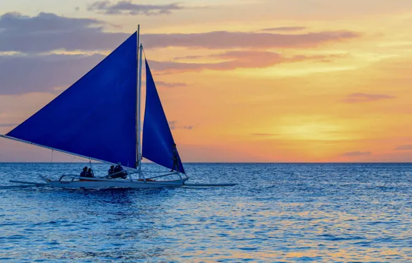 The ocean, boat, the evening, sails, ocean, Philippines, Philippines, Borracay