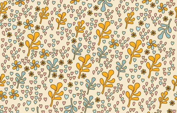 Background, hearts, flowers, pattern, branches