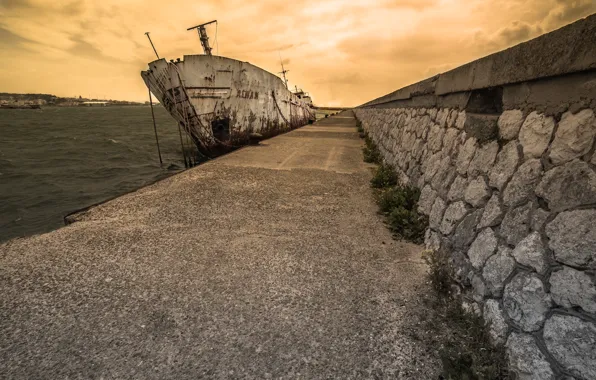 Ship, pier, port
