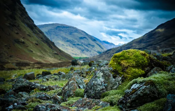 Picture mountains, stones, moss, Scotland, Scotland