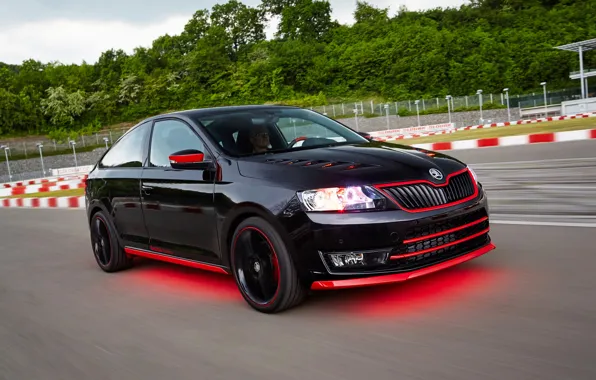 Road, movement, lights, backlight, road, Skoda, Skoda, movement
