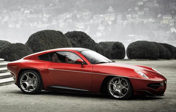 Red, Alfa Romeo, car, side view, beautiful, Touring, Flying Disc