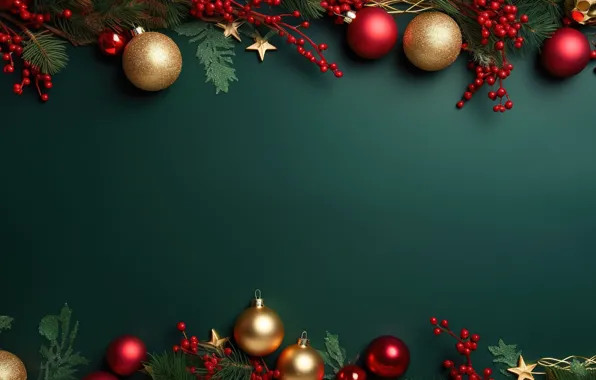 Picture decoration, the dark background, balls, New Year, Christmas, golden, new year, happy