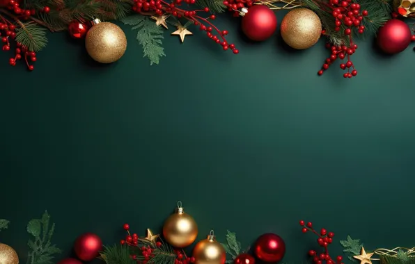 Decoration, the dark background, balls, New Year, Christmas, golden, new year, happy