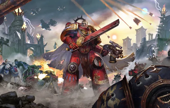 Picture weapons, explosions, ships, sword, armor, battle, Eternal Crusade, Warhammer 4000