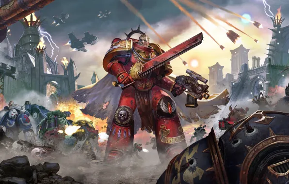 Weapons, explosions, ships, sword, armor, battle, Eternal Crusade, Warhammer 4000