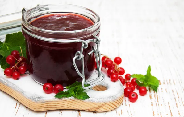 Picture leaves, berries, Bank, currants, jam