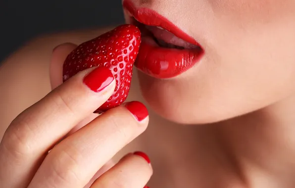 Picture girl, strawberry, berry, lips