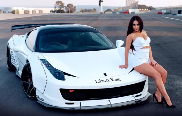 Look, Girls, Ferrari, leaning on the car, beautiful girl, white car