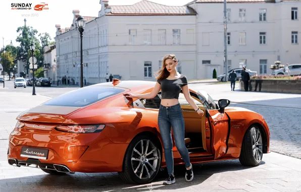 Picture auto, look, Girls, Porsche, beautiful girl, posing on the car