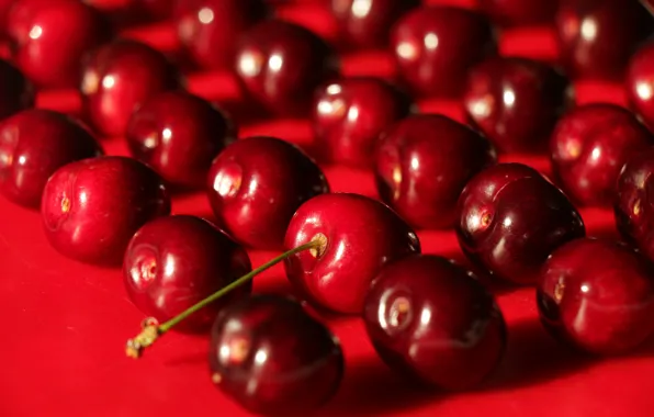 Cherry, berries, blur, red, red background, a lot, shiny, cherry