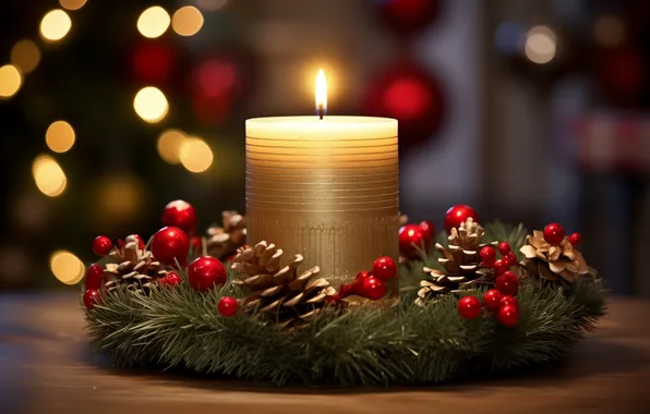 Balls, lights, candle, fruit, Christmas, New year, wreath, bumps