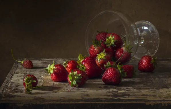 Glass, berries, table, Board, strawberry, still life, vase, ramekin