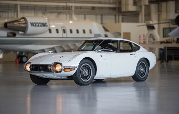 Picture white, hangar, Japan, white, Toyota, 1967, 2000GT, Sportcar