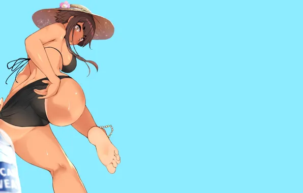 Picture sexy, beach, hat, anime, pretty, bikini, sun tanned