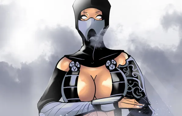Chest, girl, mask, ninja, mortal kombat, sub zero, fan art