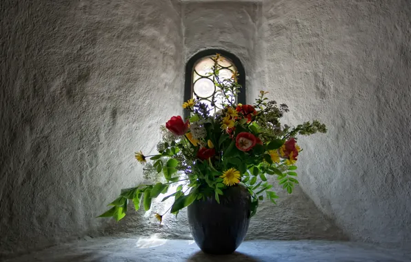 Flowers, bouquet, window