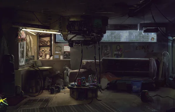 Room, mess, network, the game, interior, art, cyberpunk, cyberpunk