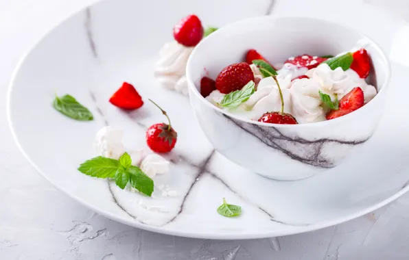 Berries, strawberry, dessert, whipped cream, Stolyevych Yulia