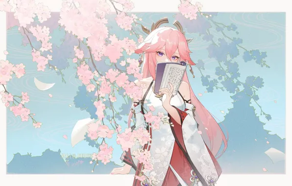Look, water, text, beauty, shadow, petals, Sakura, book